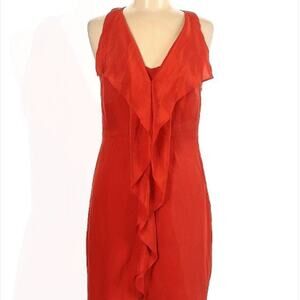 GREYLIN FIREBALL SEXY FLUTTER RUFFLE T BACK SILK DRESS ORANGE RED MEDIUM